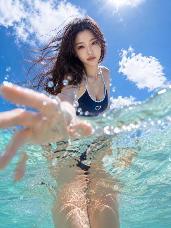 Swimming portrait under a blue sky